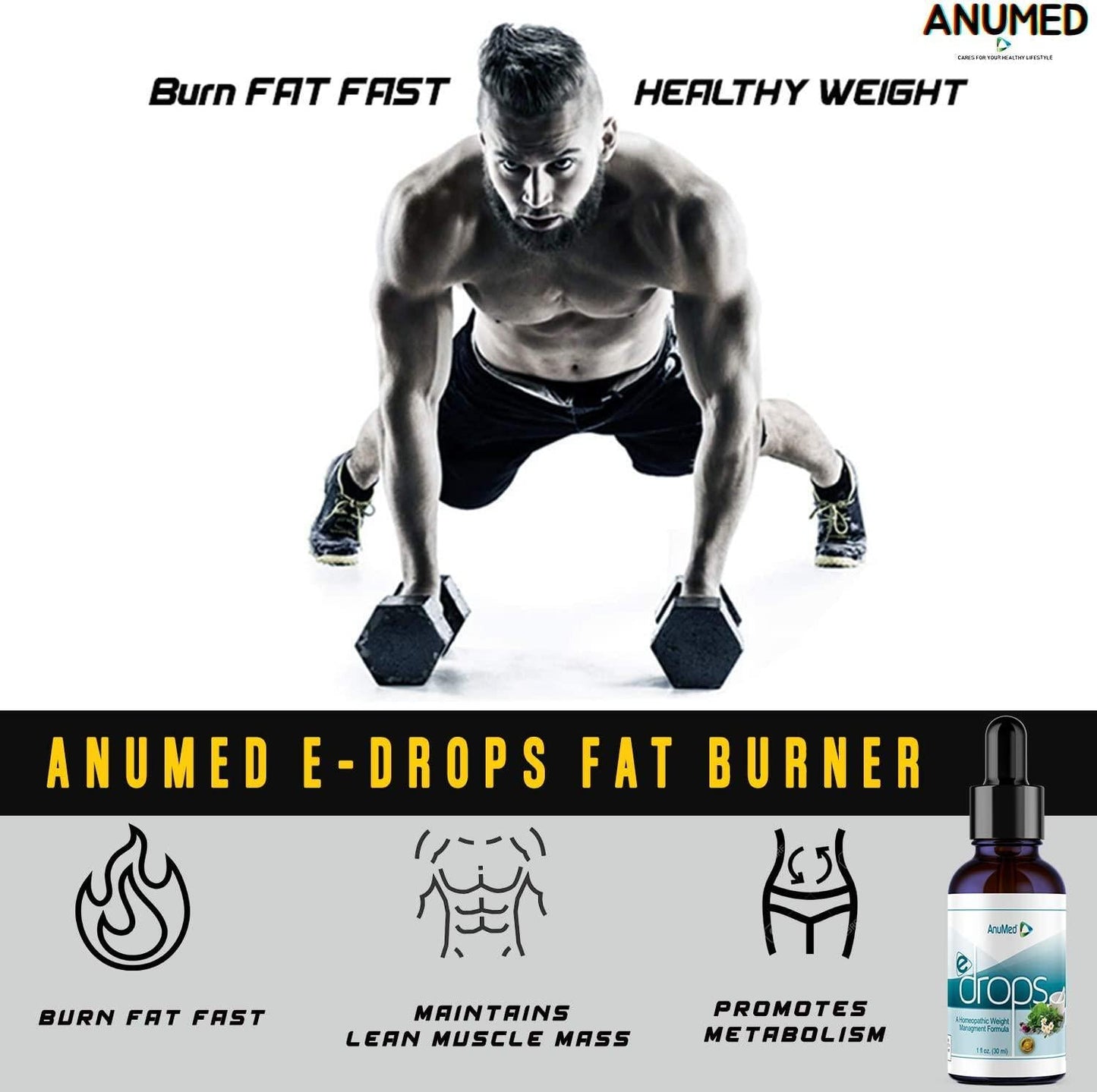 Anumed e-Drops Premium Fast Fat Burner | Metabolism and Energy Booster | Control Hunger | Super Fast Transformation | Healthy Weight Loss Drops | All Natural Vegan and Keto-Friendly for Women and Men (2oz)