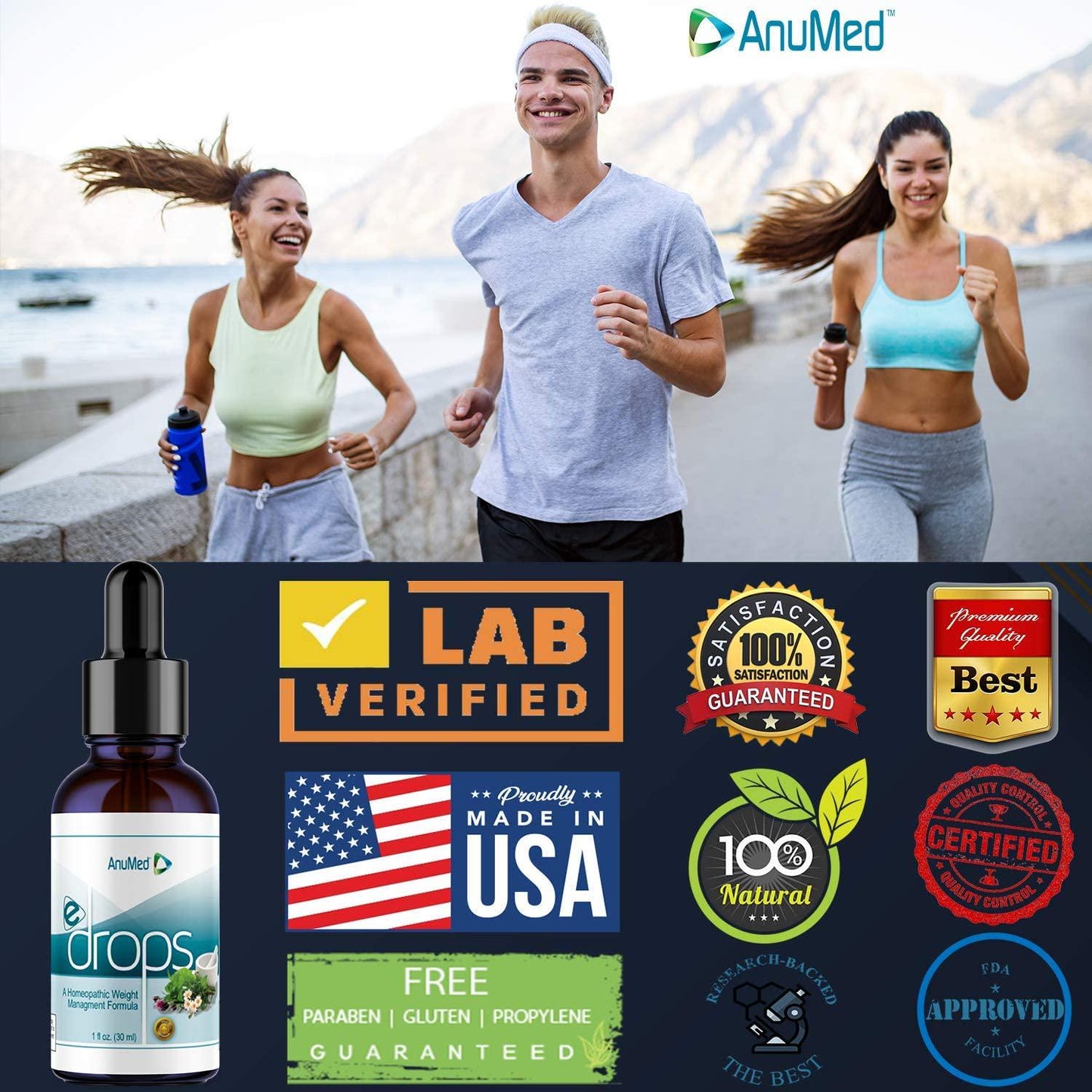 Anumed e-Drops Premium Fast Fat Burner | Metabolism and Energy Booster | Control Hunger | Super Fast Transformation | Healthy Weight Loss Drops | All Natural Vegan and Keto-Friendly for Women and Men (2oz)