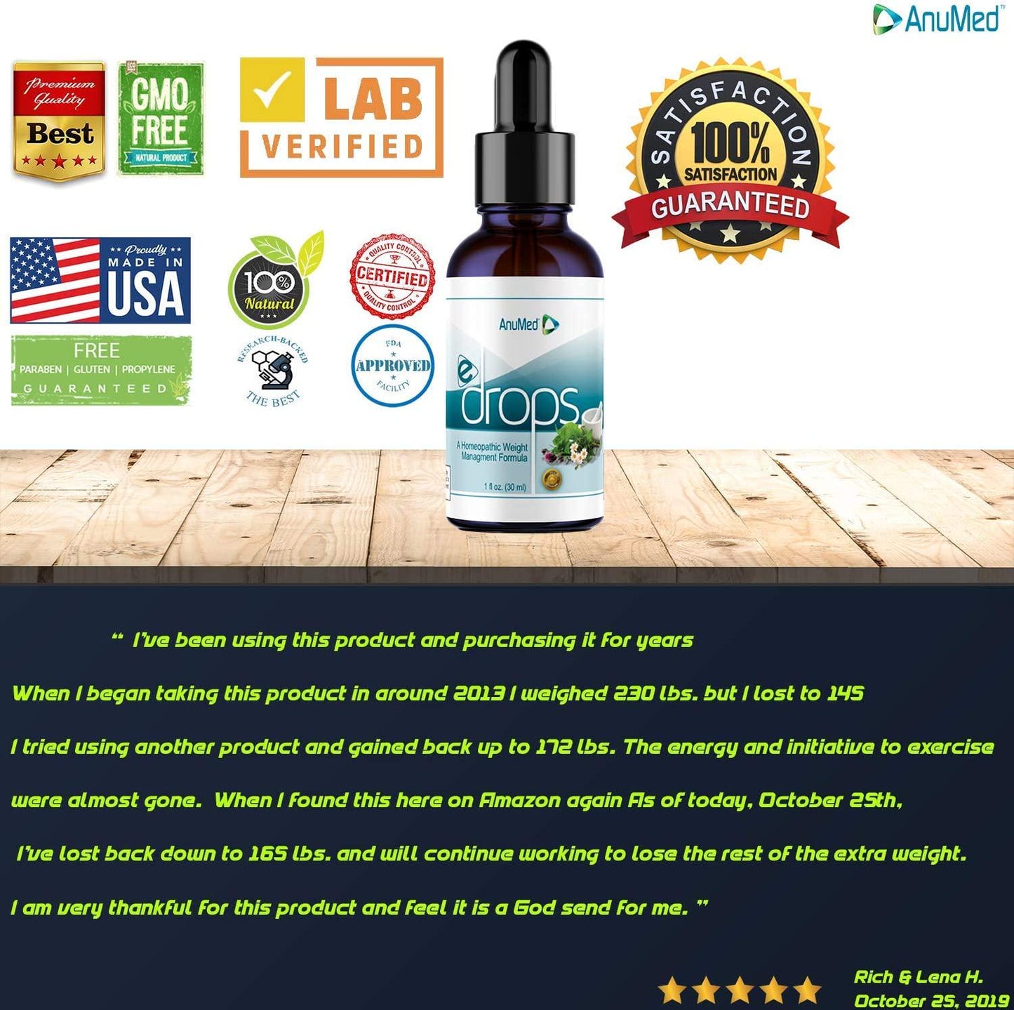 Anumed e-Drops Premium Fast Fat Burner | Metabolism and Energy Booster | Control Hunger | Super Fast Transformation | Healthy Weight Loss Drops | All Natural Vegan and Keto-Friendly for Women and Men (2oz)