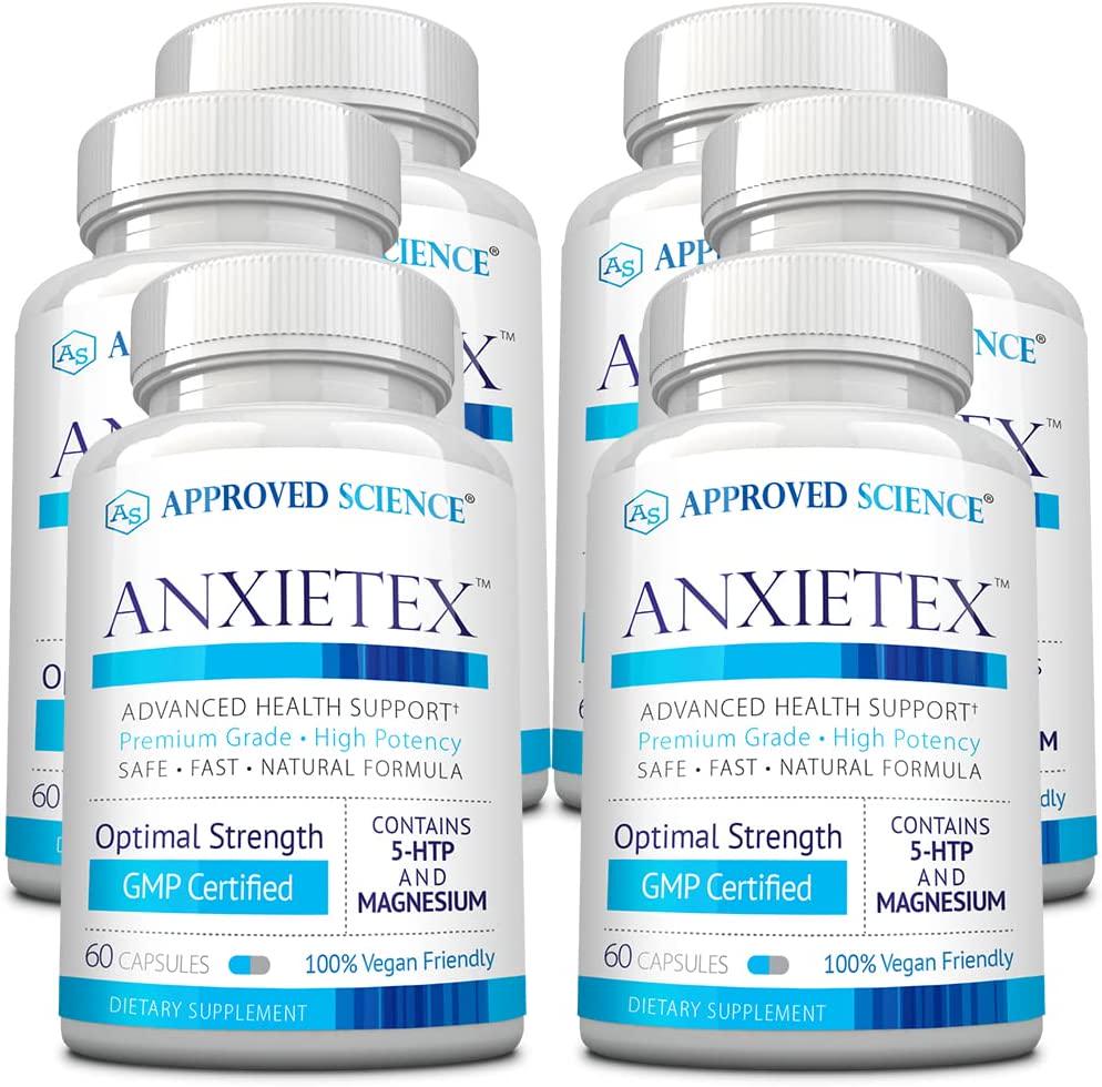 Anxietex - Naturally Decrease Stress and Anxiety - 60 Vegan Friendly Capsules Per Bottle - 6 Bottle (360 Capsules)