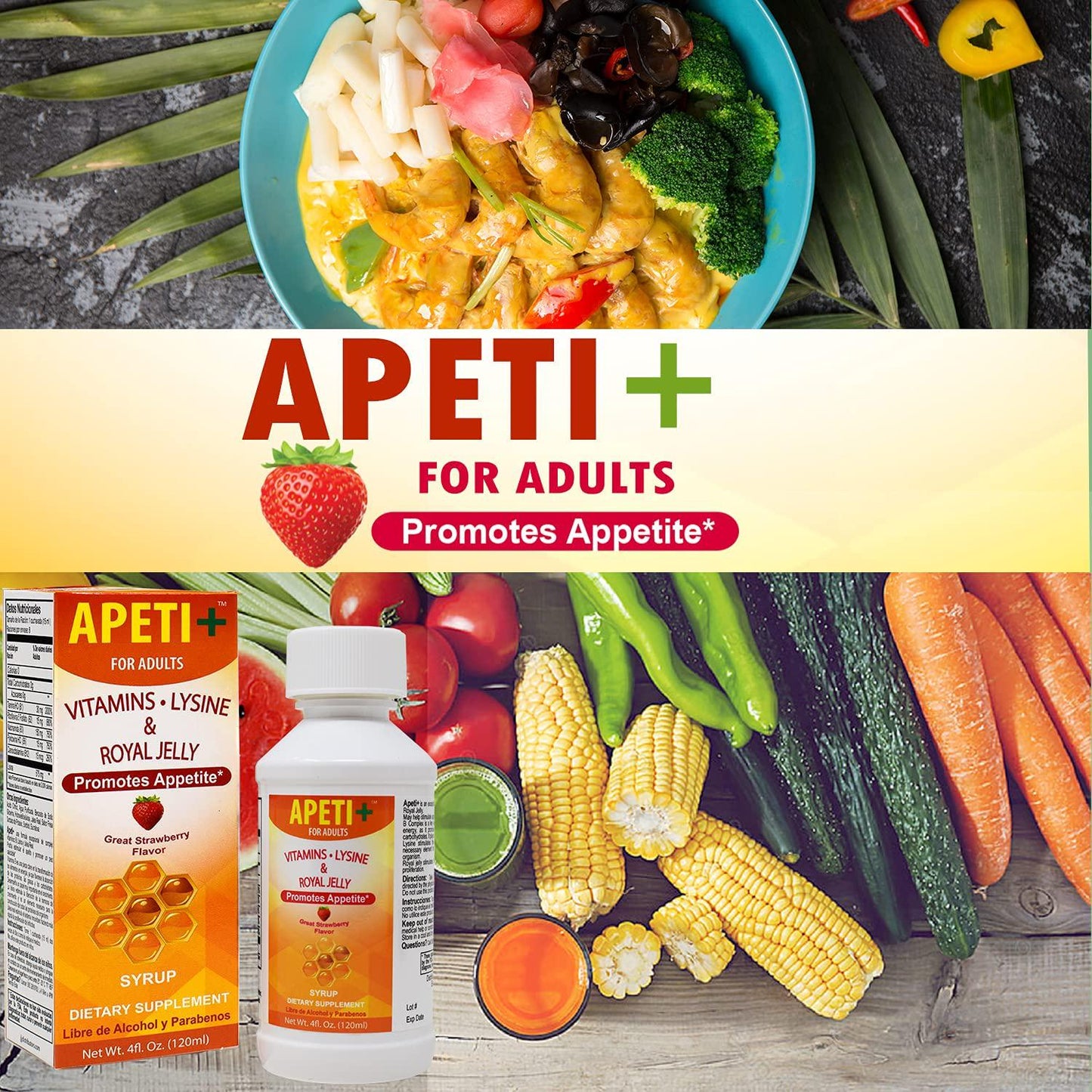 Apeti Plus Vitamins Lysine Royal Jelly Promotes Appetite Syrup for Adults (4oz)
