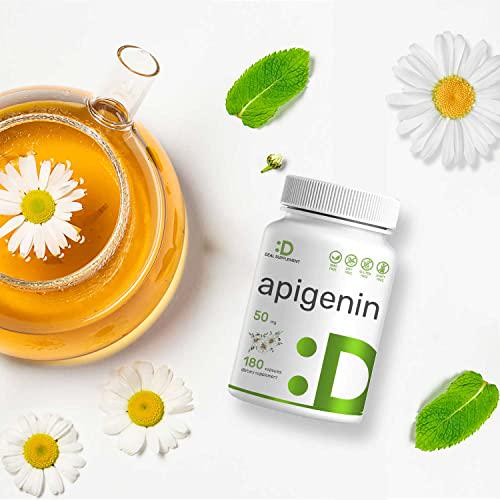 Apigenin 50mg, 180 Capsules, 6 Months Supply | Most Bioavailable Plant (Chamomile) Extract Bioflavonoids - Apigenin Supplement for Sleep, Relaxation and Mood, Third Party Tested and Made in The USA