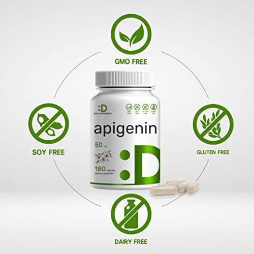 Apigenin 50mg, 180 Capsules, 6 Months Supply | Most Bioavailable Plant (Chamomile) Extract Bioflavonoids - Apigenin Supplement for Sleep, Relaxation and Mood, Third Party Tested and Made in The USA