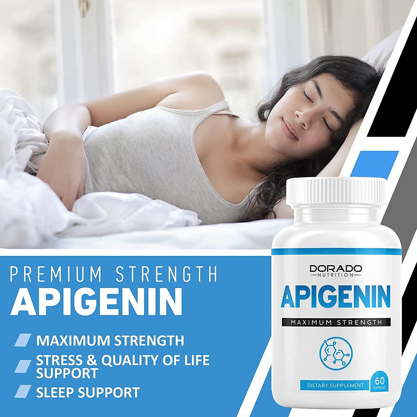 Apigenin Supplement 50mg Per Capsule (Powerful Bioflavonoid Found in Chamomile Tea for Relaxation, Sleep, and Mood) Made and Tested in The USA - Zero Fillers - Gluten Free and Non-GMO,60 Capsules