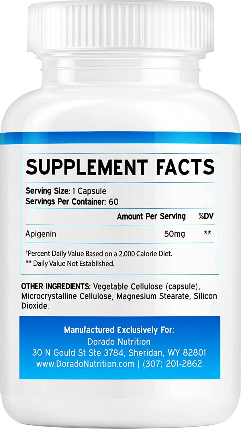 Apigenin Supplement 50mg Per Capsule (Powerful Bioflavonoid Found in Chamomile Tea for Relaxation, Sleep, and Mood) Made and Tested in The USA - Zero Fillers - Gluten Free and Non-GMO,60 Capsules