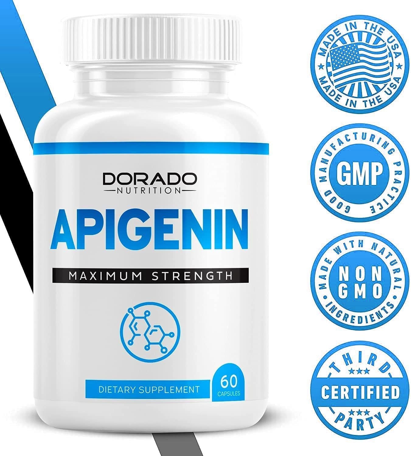 Apigenin Supplement 50mg Per Capsule (Powerful Bioflavonoid Found in Chamomile Tea for Relaxation, Sleep, and Mood) Made and Tested in The USA - Zero Fillers - Gluten Free and Non-GMO,60 Capsules