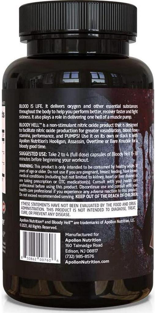 Apollon Bloody Hell - 3 Stage Pump and Nitric Oxide Maximizer with Nitrosigine, VasoDrive-AP, and CellFlow6 | 80 Capsules
