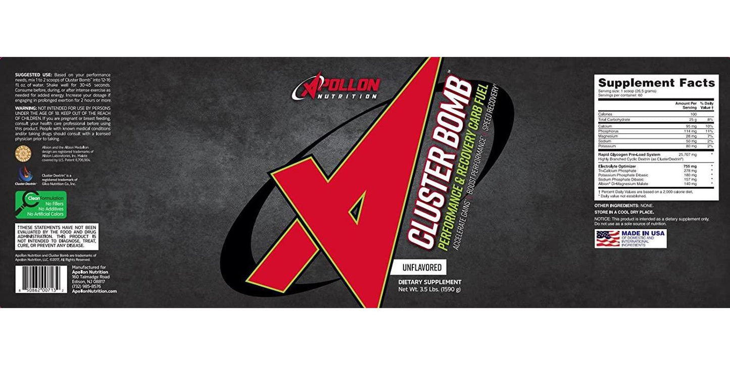 Apollon Nutrition ClusterBomb | Performance and Recovery Carb Fuel | 60 Servings | Unflavored