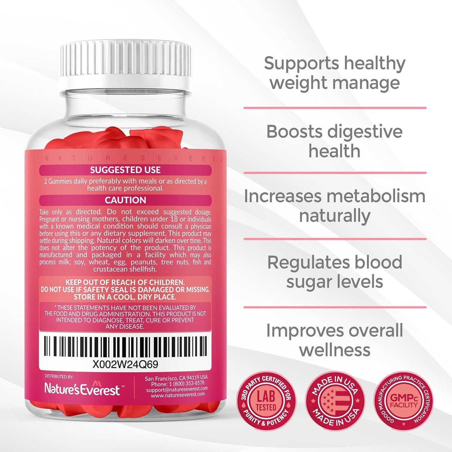 Apple Cider Vinegar Gummies - Supplement for Weight Loss with Beet Root Powder, Vitamin B12 - Folate - VIT B6 - Folic Acid, Supports Digestion, Detox and Cleansing