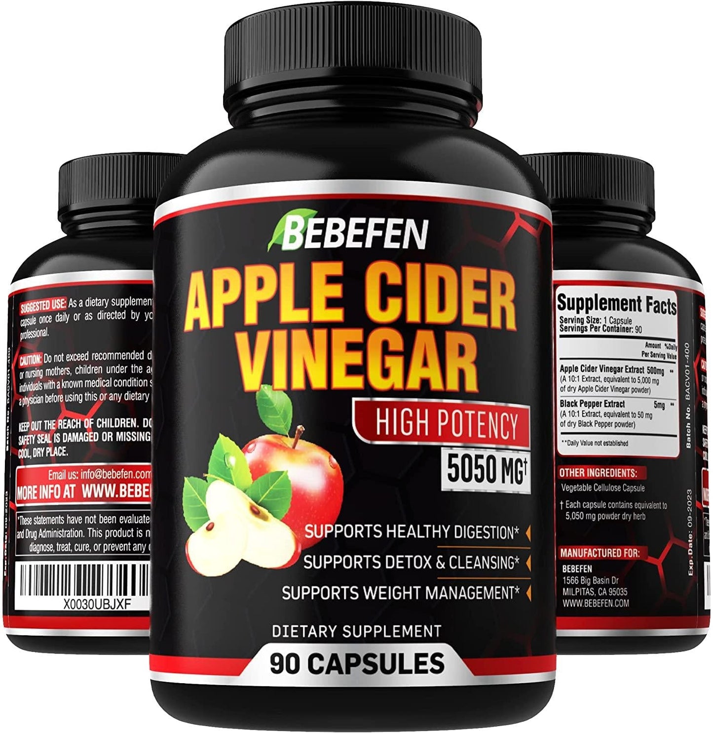 Apple Cider Vinegar Capsules - 5050mg Formula Pills with Black Pepper Extract - 90 Capsules Apple Cider Vinegar Pills for Supports Healthy Weight Management, Digestion, Detox and Immune -3 Months Supply