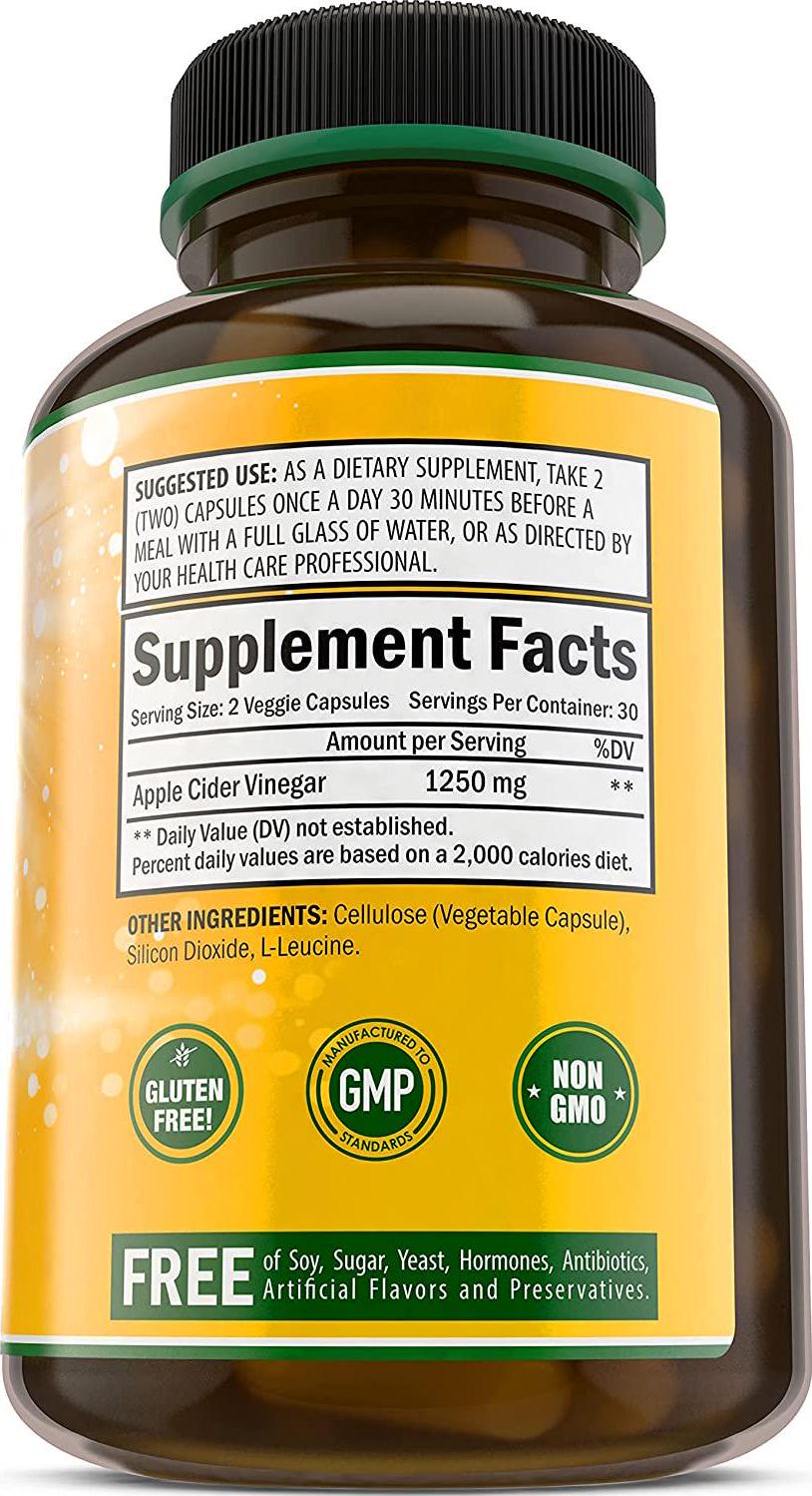 Apple Cider Vinegar Veggie Capsules - Natural Weight Loss, Detox, Digestion and Circulation Support Powerful 1300mg Cleanser, Premium - Non-GMO Supplement Made in USA