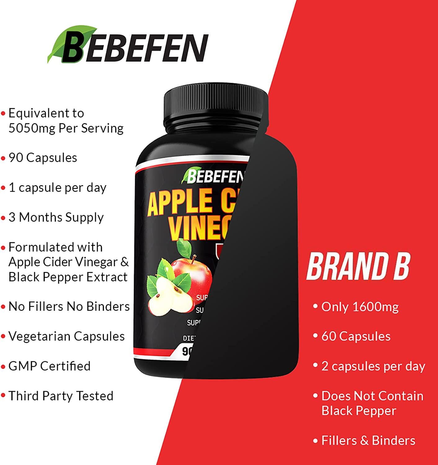 Apple Cider Vinegar Capsules - 5050mg Formula Pills with Black Pepper Extract - 90 Capsules Apple Cider Vinegar Pills for Supports Healthy Weight Management, Digestion, Detox and Immune -3 Months Supply