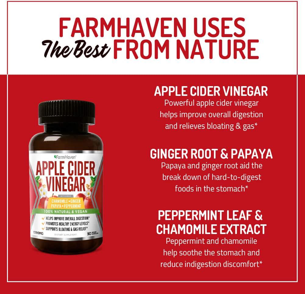 Apple Cider Vinegar Capsules With Ginger, Papaya and Chamomile | 1390mg | Improves Digestion, Energy, Immunity | Soothes Gas and Bloating Issues | Like With Mother | Non-GMO and 100% Natural | 90 Capsules