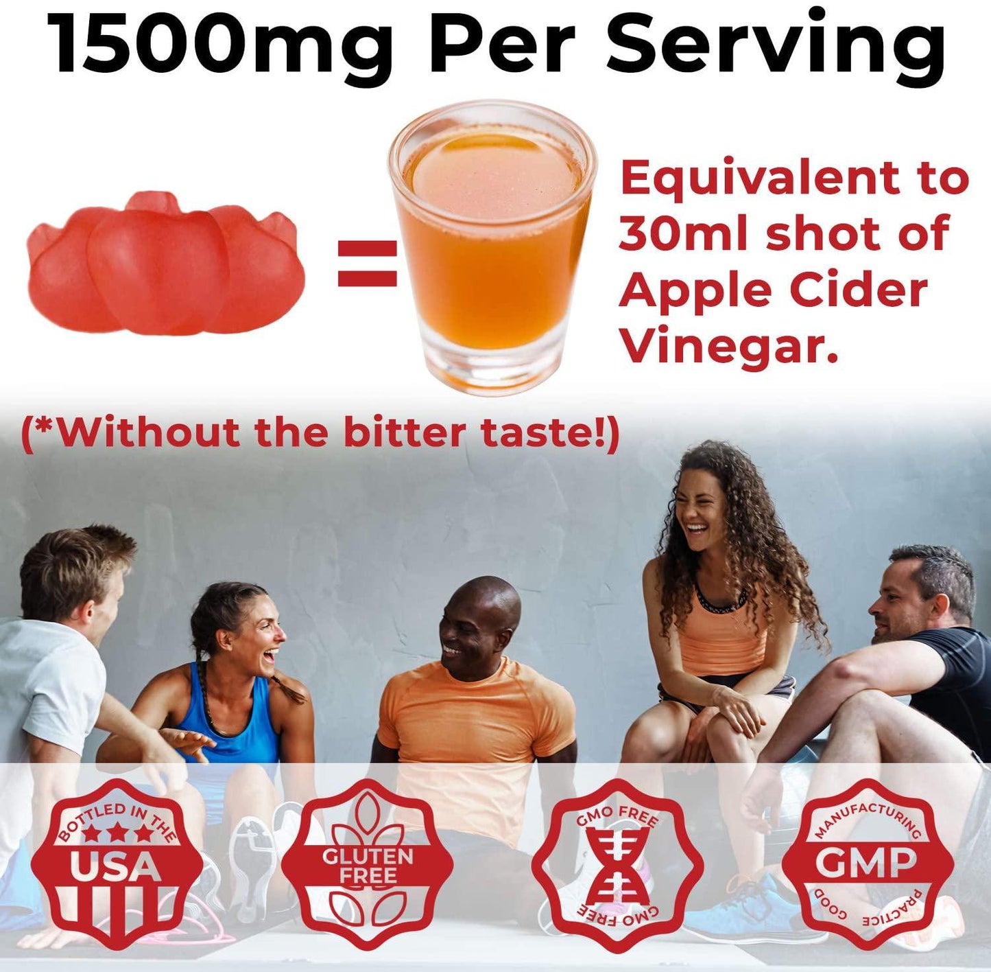 Apple Cider Vinegar Gummies - 90 Count, 1500mg. Gummez ACV Gummies Support ACV Detox, Healthy Weight and Energy and Taste Great Compared to Pills, Capsules, Tablets