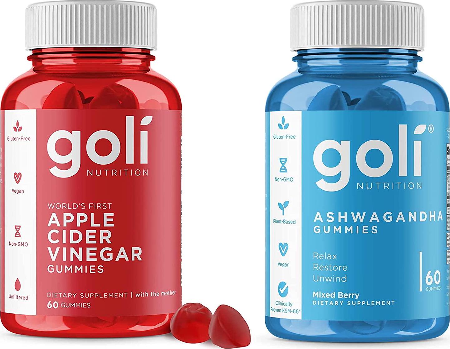 Apple Cider Vinegar Gummy Vitamins and ASHWA Vitamin D Gummy by Goli - Immunity and Detox - Apple Cider, Ashwagandha and Vitamin D Gummies