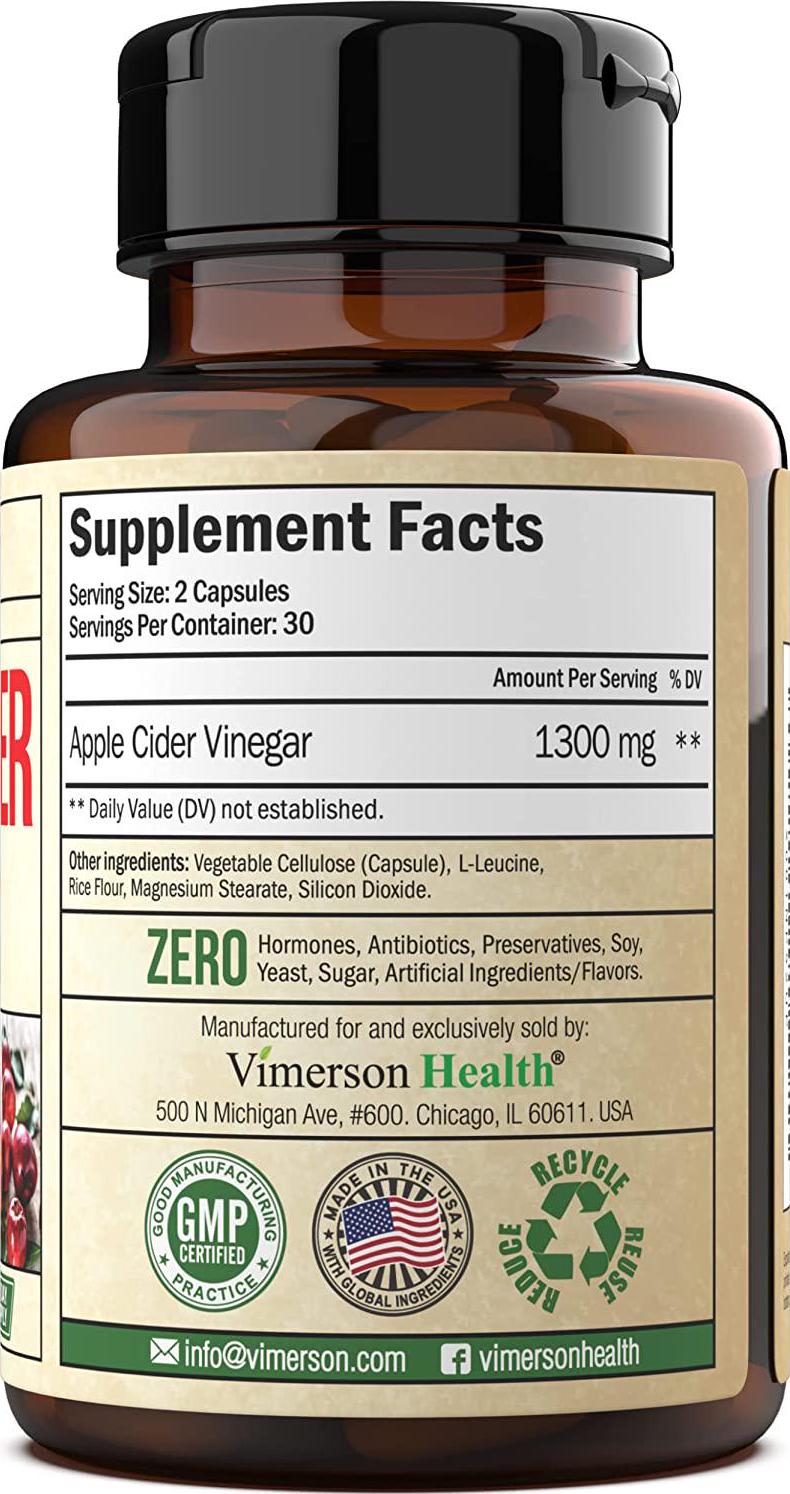 Apple Cider Vinegar Supplement. Natural, Advanced Detox Cleanse Support. Promotes Digestion, Heart and Immune Health. 60 ACV Vegetarian Capsules. Non-GMO and Gluten-Free