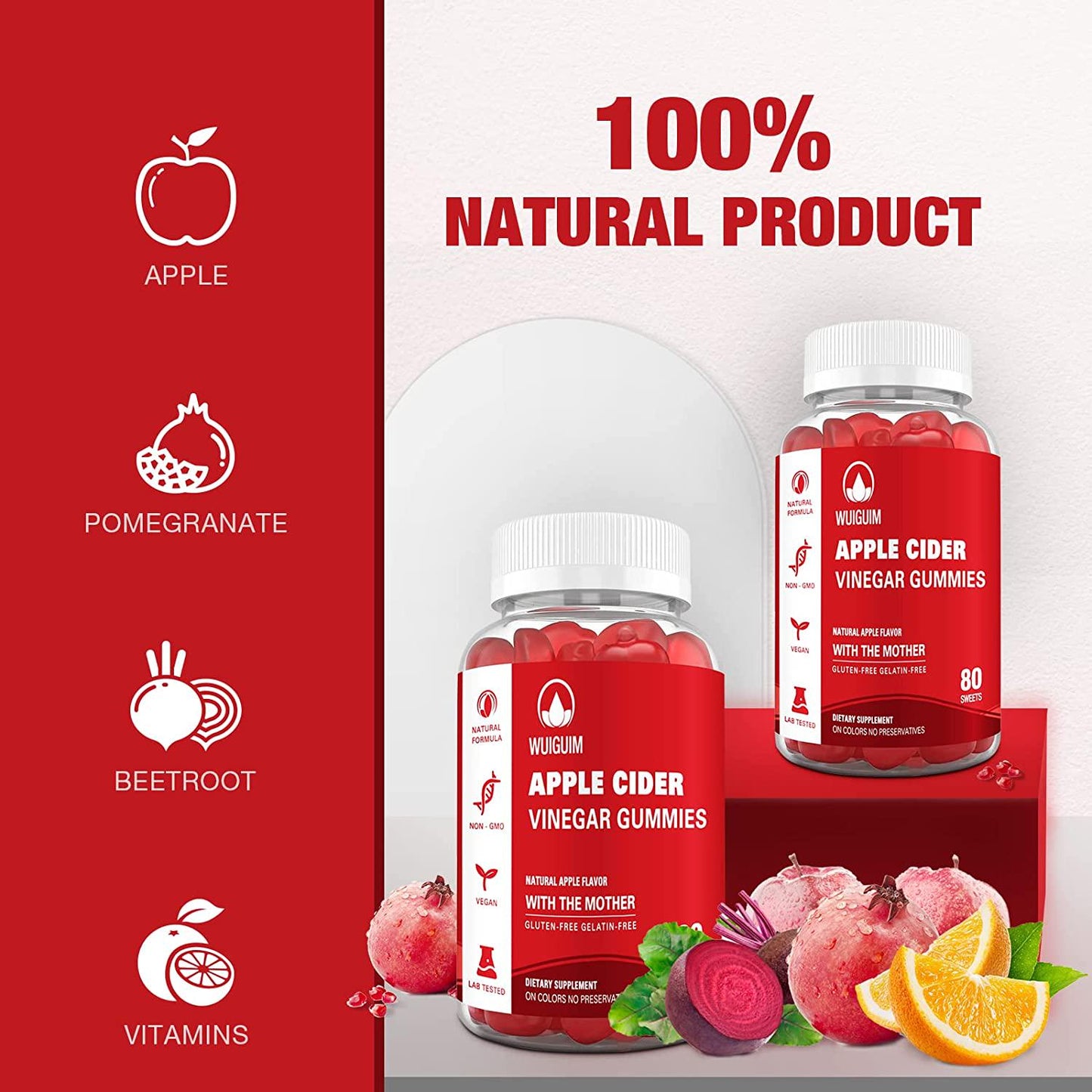 Apple Cider Vinegar Gummies with The Mother - Immunity and Detox - ACV Gummies Sugar Free Dietary Supplement - Natural Apple Flavor, Gelatin-Free, Vegan - Adults and Kids (4 Packs)