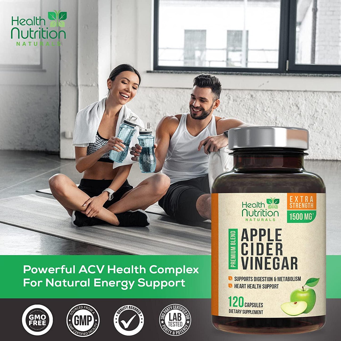 Apple Cider Vinegar Capsules - 1500mg Extra Strength Complex with Non-GMO ACV Capsules - Naturally Sourced Vegan Raw Apple Cider Vinegar for Digestion Support and Keto - 120 Capsules