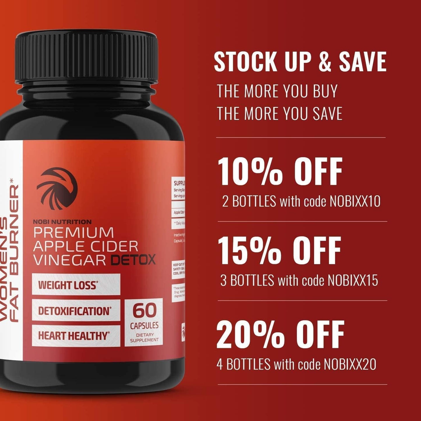 Apple Cider Vinegar Fat Burner Pills for Women | Premium Weight Loss Supplement | Womens Metabolism Booster and Appetite Suppressant | Thermogenic Diet Pills | 60 Veggie Capsules by Nobi Nutrition