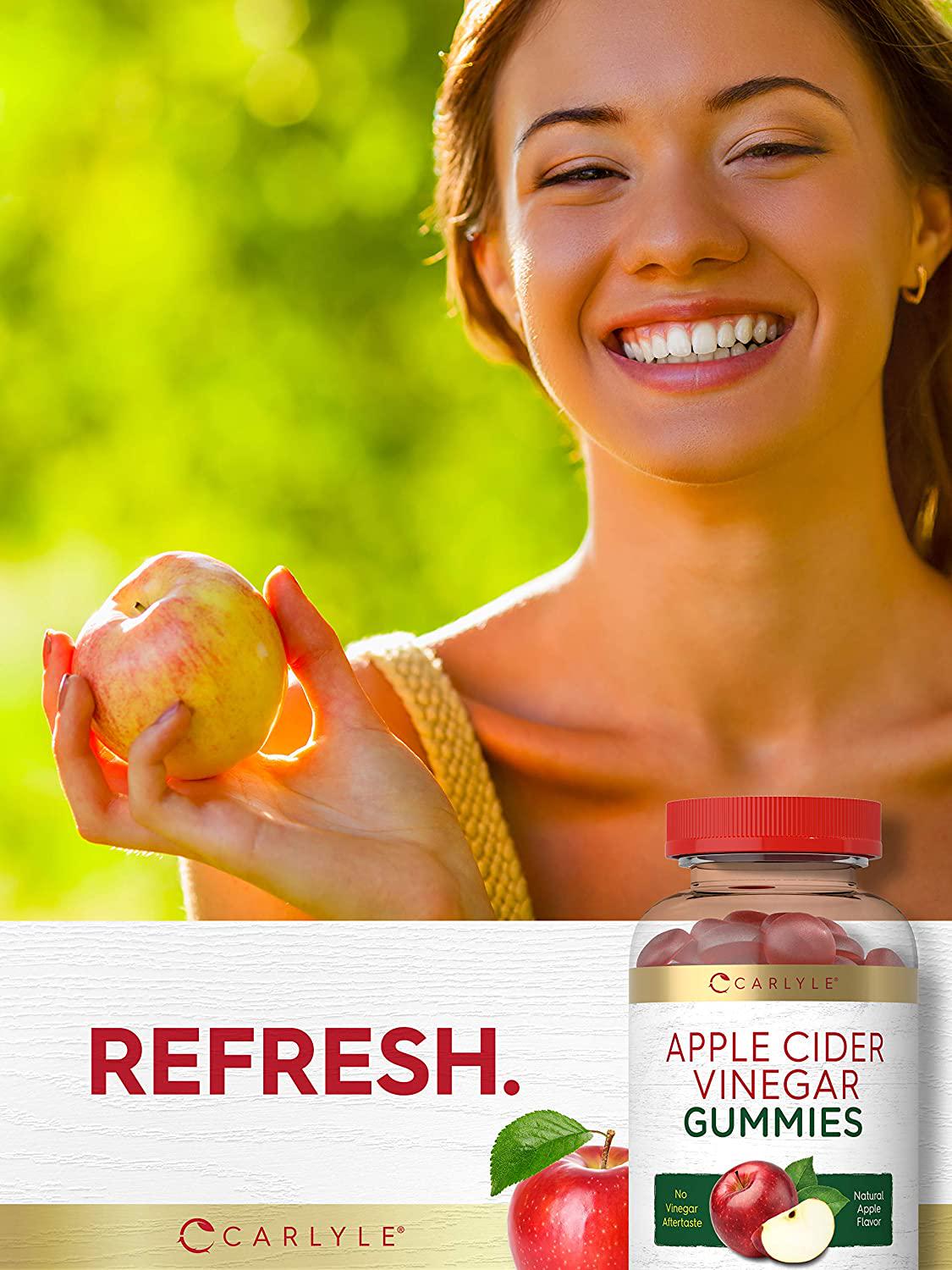 Apple Cider Vinegar Gummies | 180 Count | Natural Apple Flavor | Vegan, Non-GMO, Gluten Free | ACV Supplement | by Carlyle