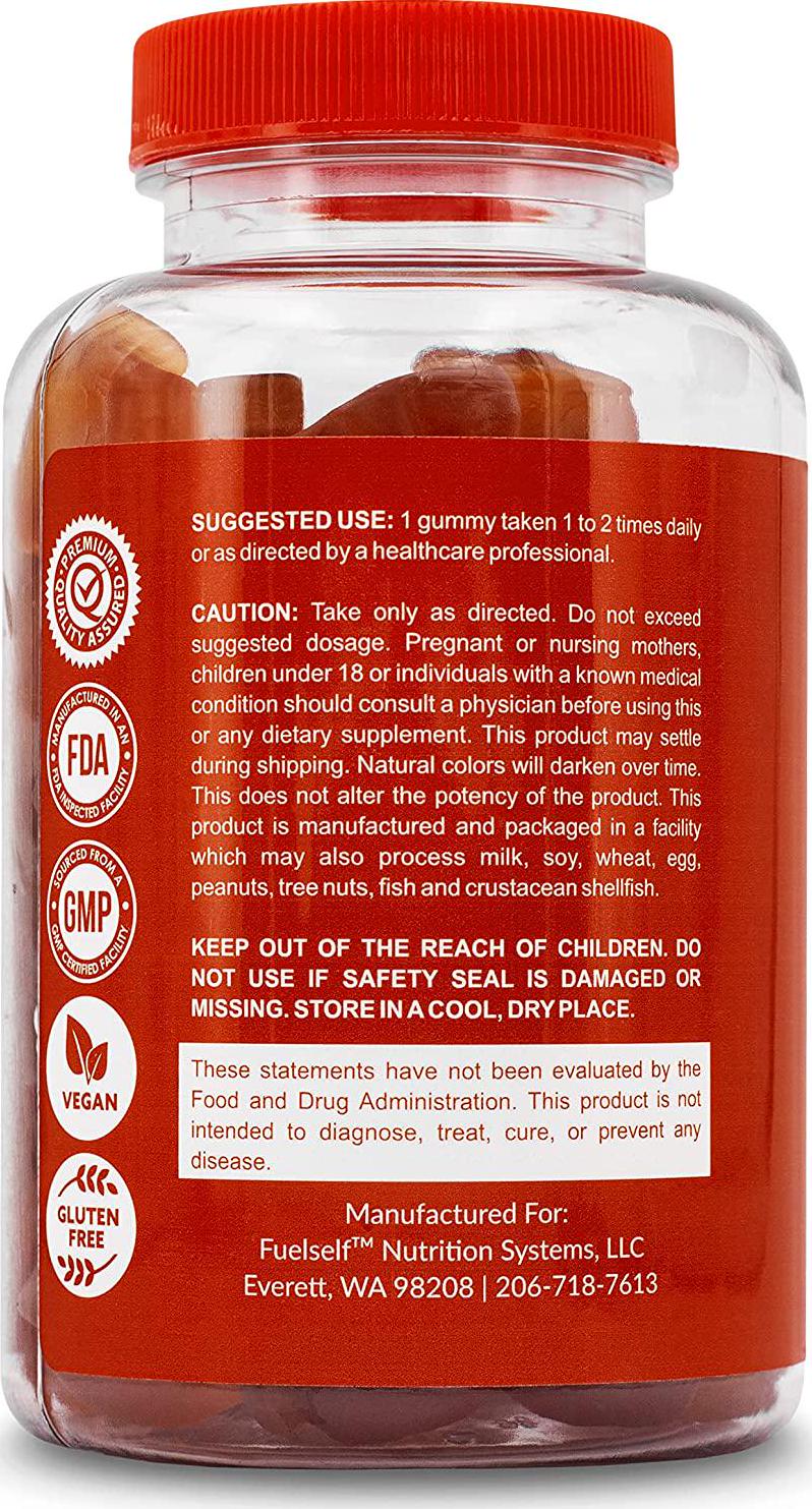 Apple Cider Vinegar Gummy Vitamins with The Mother by FuelSelf, 1 Pack, 60 Count :: Weight Loss, Immunity, Detox :: Vegan, Gluten-Free, Vitamin B6, B12, Pomegranate, Beet Root