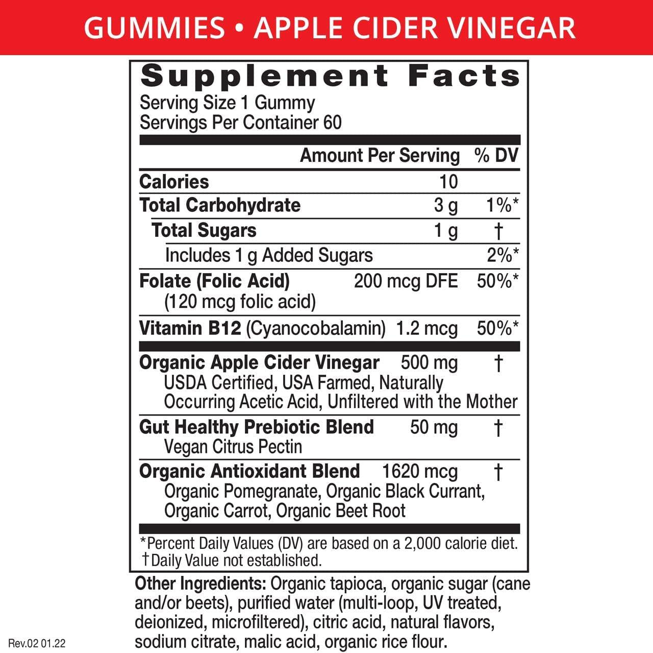 Apple Cider Vinegar Gourmet Gummy Vitamins 2 Pack 120 Ct USDA Organic ACV Vegan Gluten Free Non-GMO with The Mother B9 B12 Beetroot Pomegranate Weight Loss Energy Curb Cravings Detox Cleanse Immunity