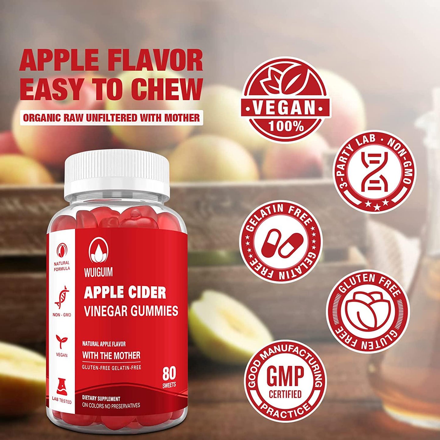 Apple Cider Vinegar Gummies with The Mother - Immunity and Detox - ACV Gummies Sugar Free Dietary Supplement - Natural Apple Flavor, Gelatin-Free, Vegan - Adults and Kids (4 Packs)