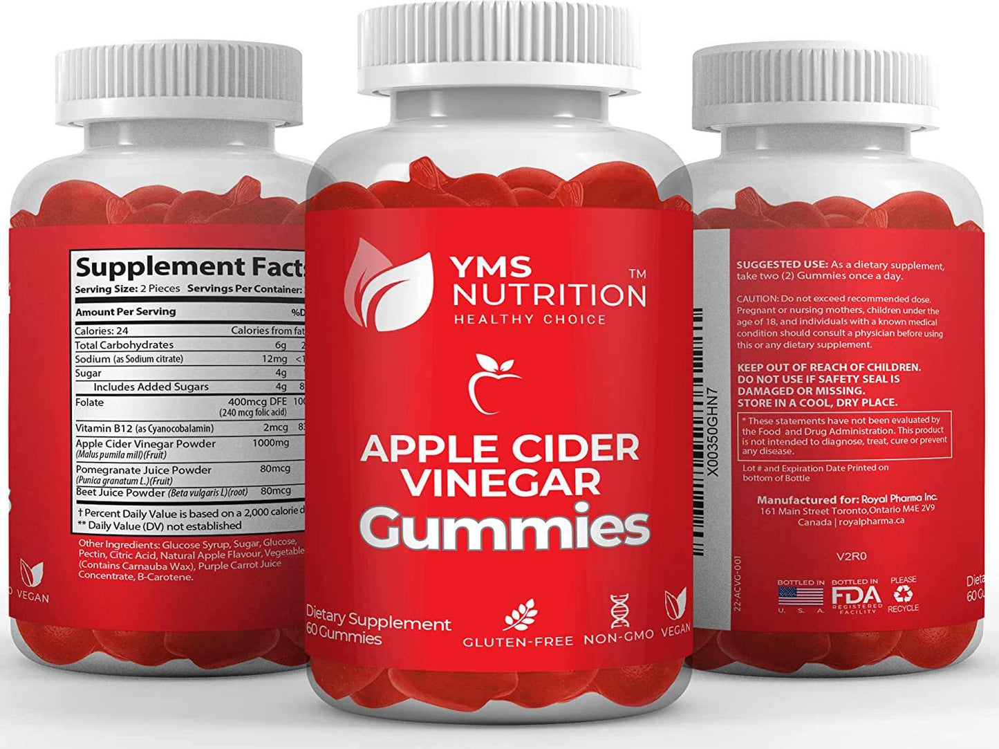 Apple Cider Vinegar Gummies 1000mg, Vitamins B9 and B12, Helps Weight Control and Detox, Beetroot and Pomegranate Extract, Provides Fast Energy Boost, Tastes Great (Count 60) (Pack of 1)