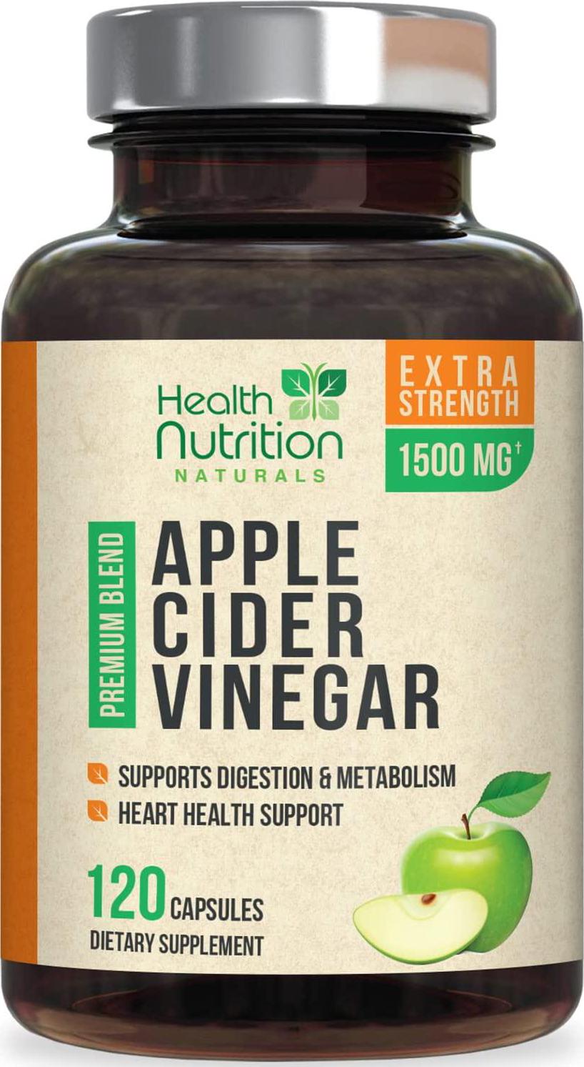 Apple Cider Vinegar Capsules - 1500mg Extra Strength Complex with Non-GMO ACV Capsules - Naturally Sourced Vegan Raw Apple Cider Vinegar for Digestion Support and Keto - 120 Capsules