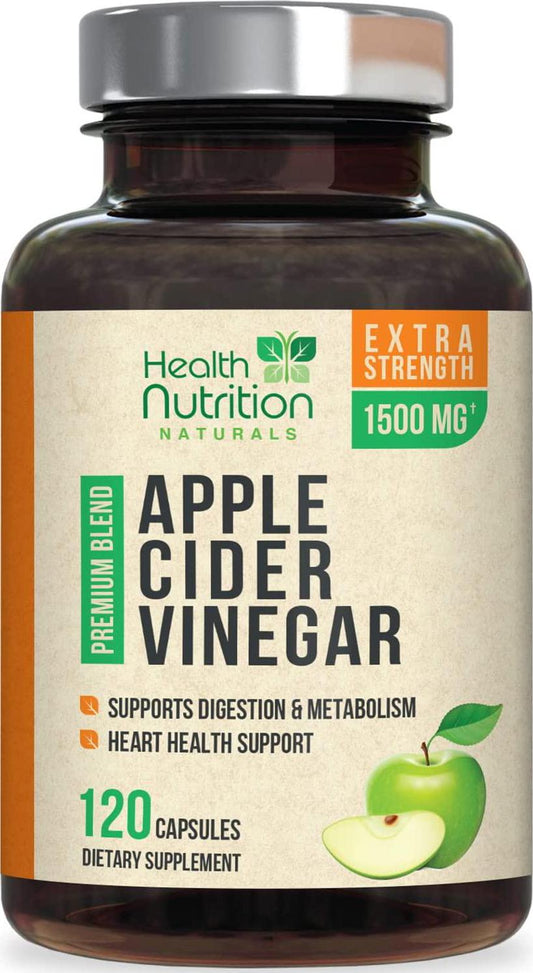 Apple Cider Vinegar Capsules - 1500mg Extra Strength Complex with Non-GMO ACV Capsules - Naturally Sourced Vegan Raw Apple Cider Vinegar for Digestion Support and Keto - 120 Capsules