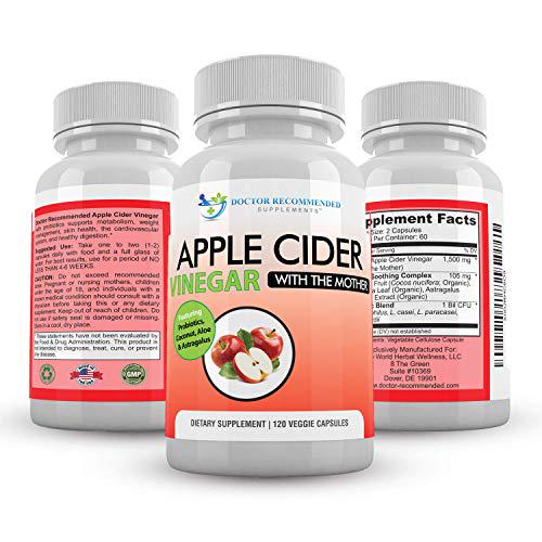 Apple Cider Vinegar Capsules - 100% Organic Apple Cider Vinegar Pills 1500 mg - Natural Digestion, Immune Booster Support and Cleansing Supplement with Probiotics - Made in The USA