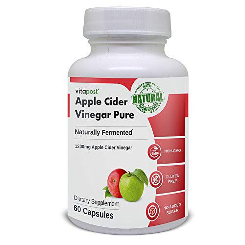 Apple Cider Vinegar Pure | Naturally Fermented, 1300mg ACV Concentrate. No Harsh Taste. 60 Capsules