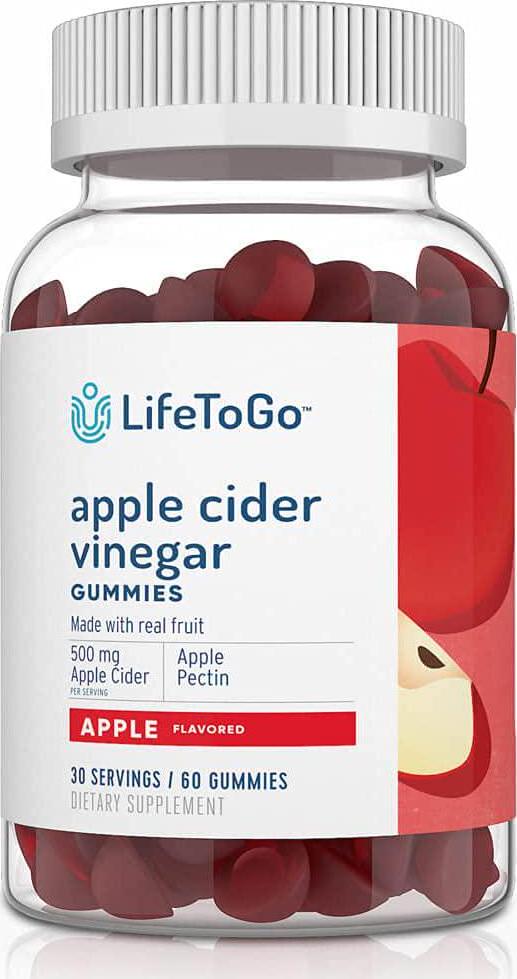 Apple Cider Vinegar Gummies from LifeToGo - No Pucker Apple Flavor Packed with 500 mg of Apple Cider for Immunity and Detox - 30 Day Supply of 60 Total Oral Gummies.