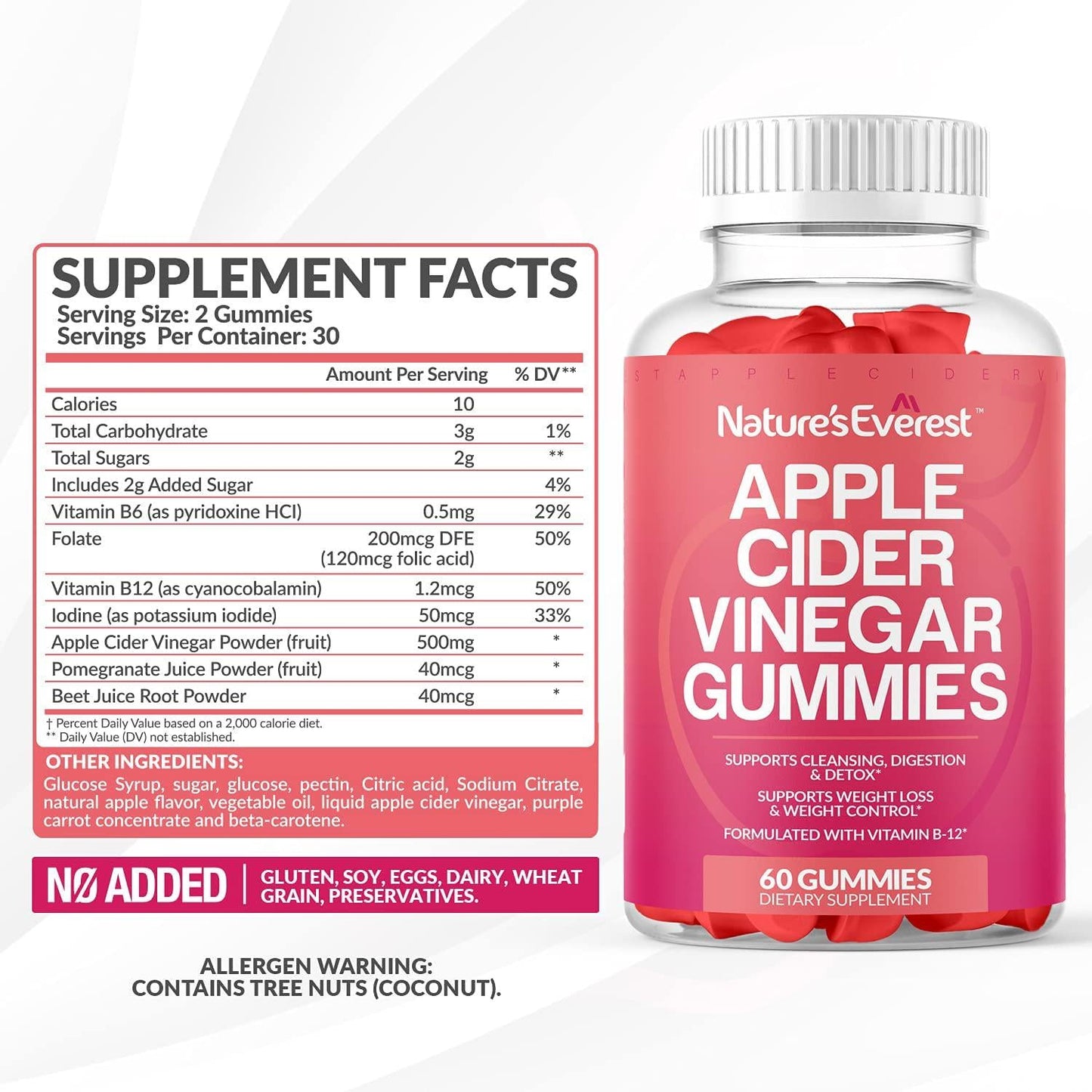 Apple Cider Vinegar Gummies - Supplement for Weight Loss with Beet Root Powder, Vitamin B12 - Folate - VIT B6 - Folic Acid, Supports Digestion, Detox and Cleansing