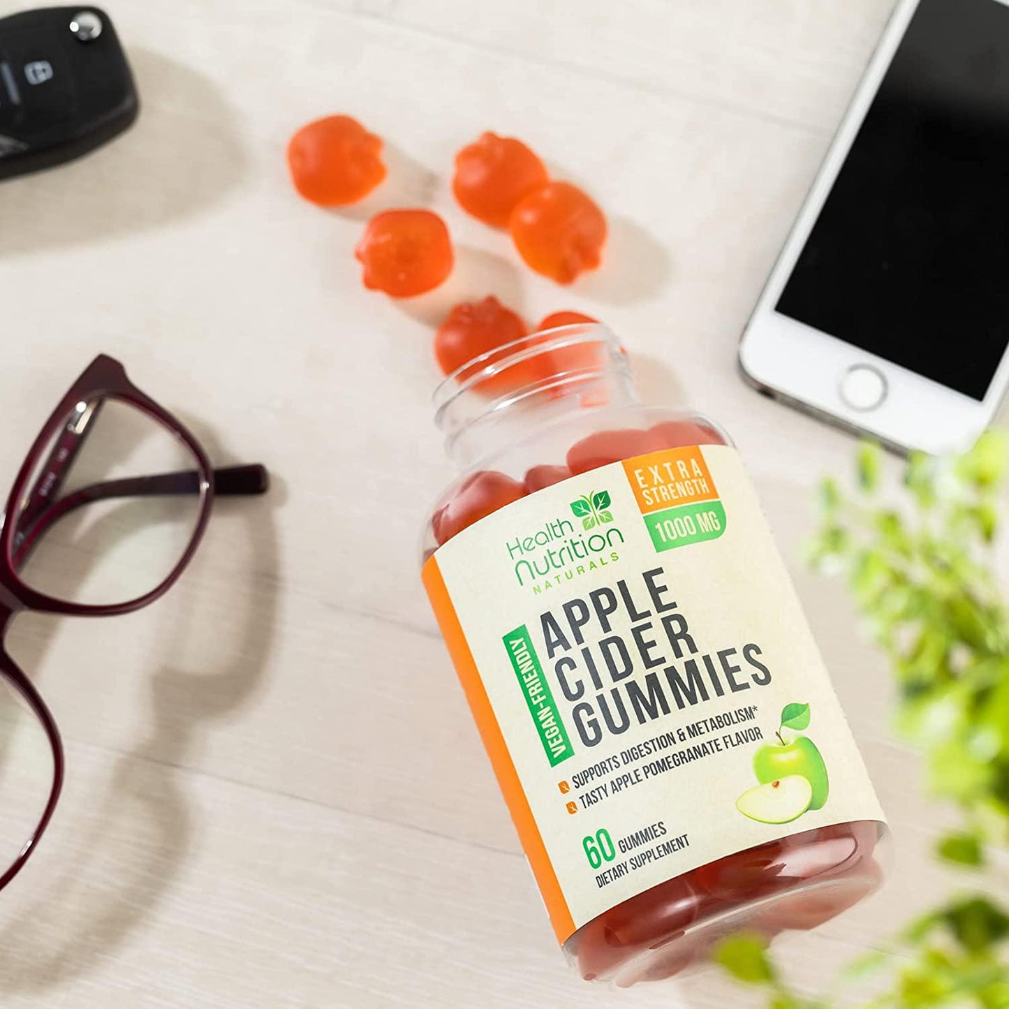 Apple Cider Vinegar Gummies for Health Support and Cleanse 1000mg - Delicious Natural ACV Gummy Vitamins - Folic Acid, Beet Juice, Pomegranate - Non-GMO - 60 Gummies