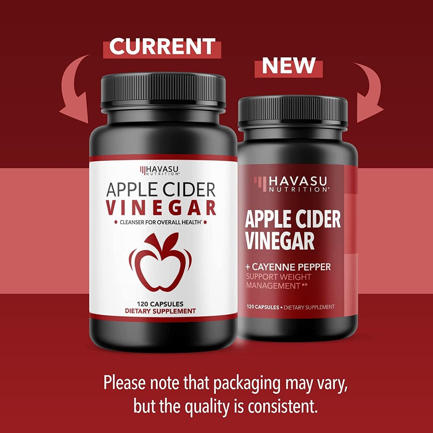 Apple Cider Vinegar Capsules with 500mg Apple Cider Vinegar and 20mg Cayenne Pepper per Serving for Bloating Relief