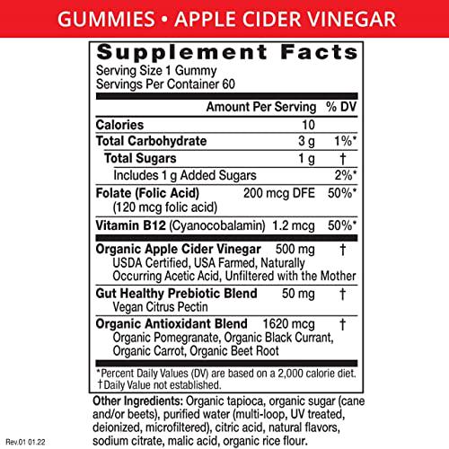 Apple Cider Vinegar Gourmet Gummy Vitamins 4 Pack 240 Ct USDA Organic ACV Vegan Gluten Free Non-GMO with The Mother B9 B12 Beetroot Pomegranate Weight Loss Energy Curb Cravings Detox Cleanse Immunity