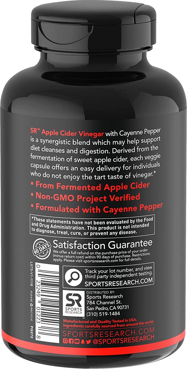 Apple Cider Vinegar Pills with Cayenne Pepper | Made from Organic Fermented Apple Cider | Non-GMO Project Verified and Vegan Certified (120 Veggie Capsules)