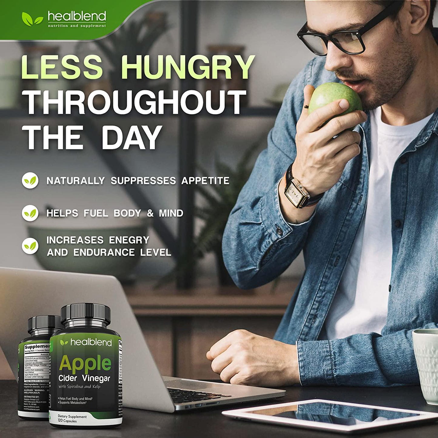 Apple Cider Vinegar with Spirulina and Kelp Dietary Supplement - Metabolism, Detox and Immune Support Formula - Keto Diet Pills for Women Men, 120 Capsules