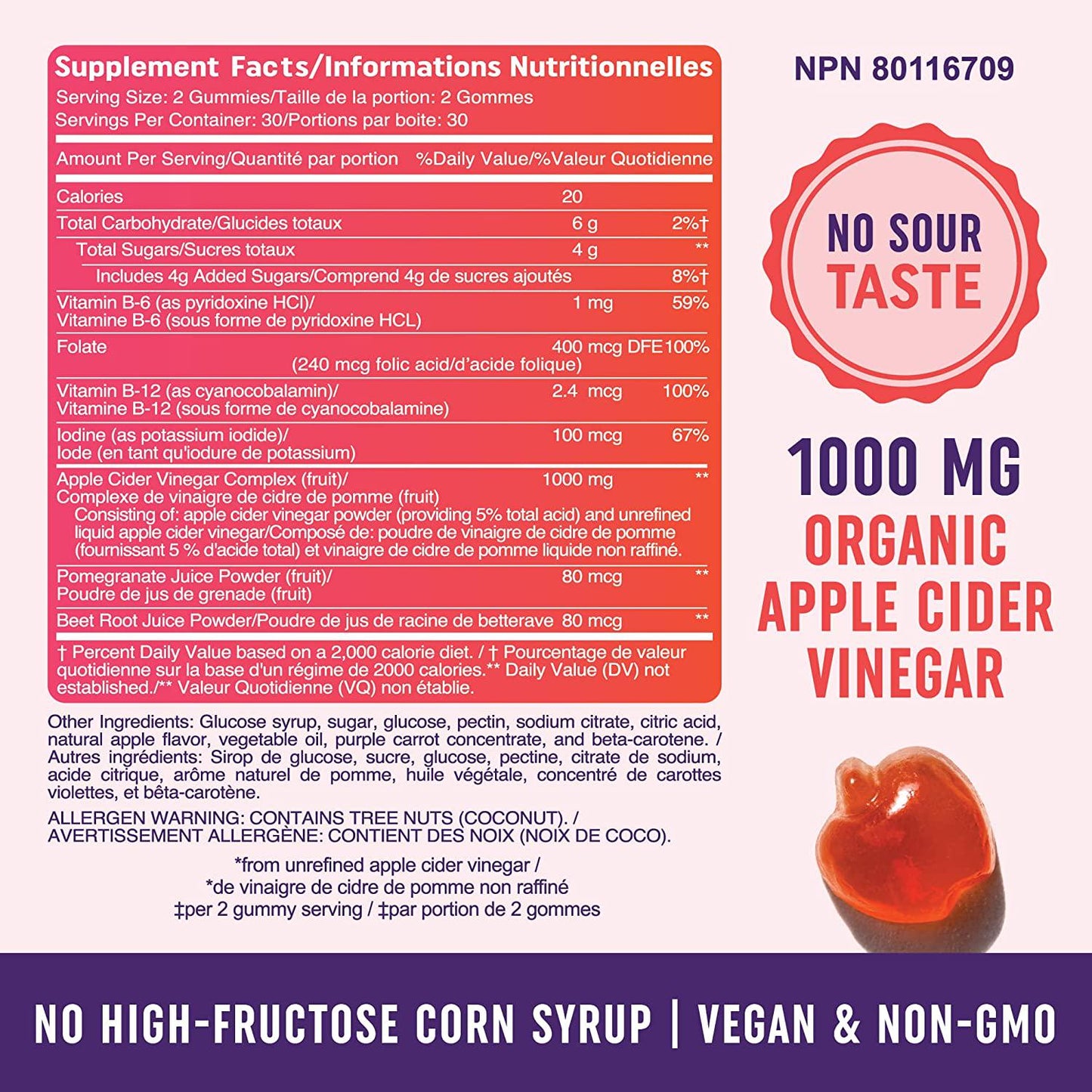 Apple Cider Vinegar Gummies with Vitamin B6, B12 and Folic Acid | for Cleansing, Metabolism, Energy Boost and Immunity Dietary Supplement | 60 ACV Gummies with The Mother