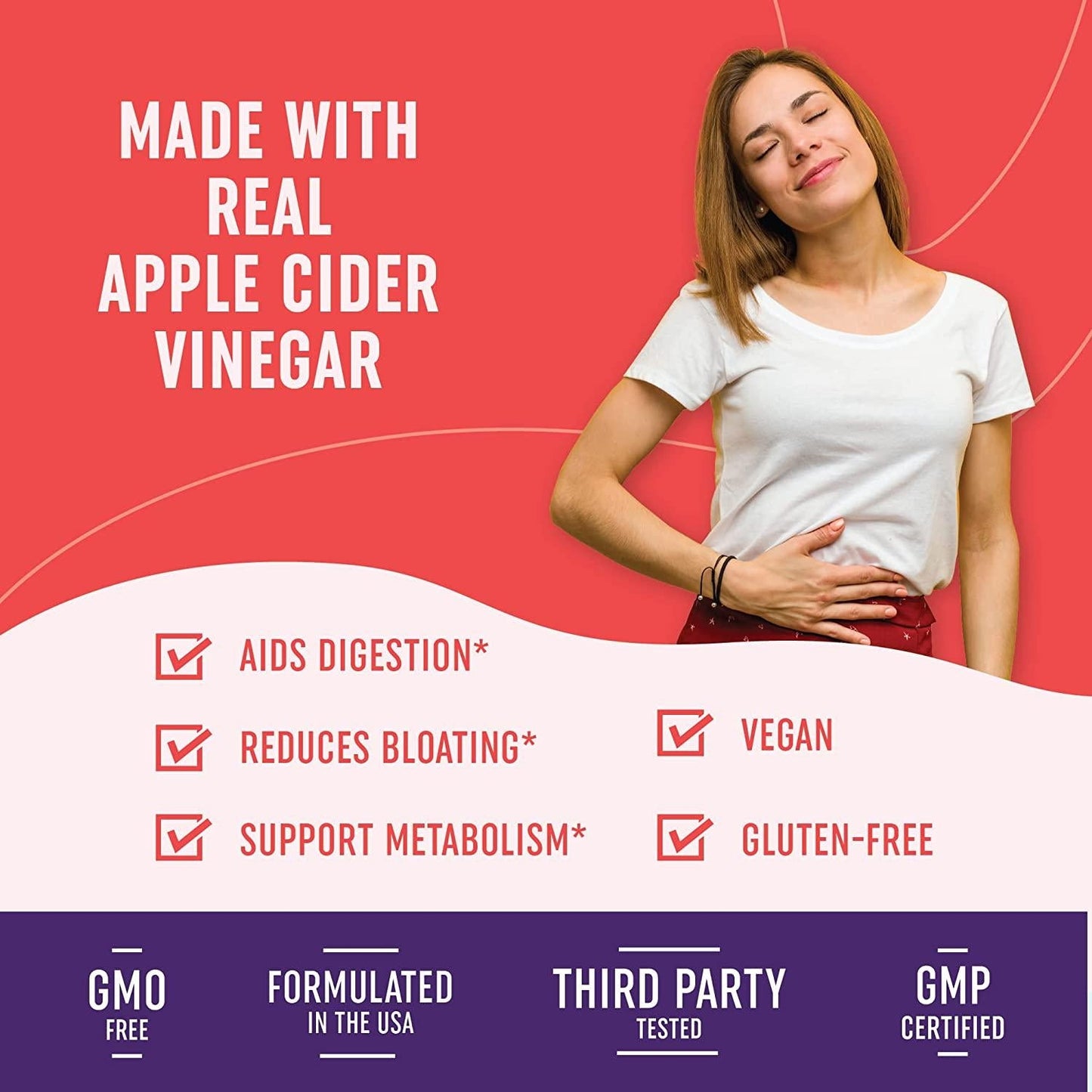 Apple Cider Vinegar Gummies with Vitamin B6, B12 and Folic Acid | for Cleansing, Metabolism, Energy Boost and Immunity Dietary Supplement | 60 ACV Gummies with The Mother