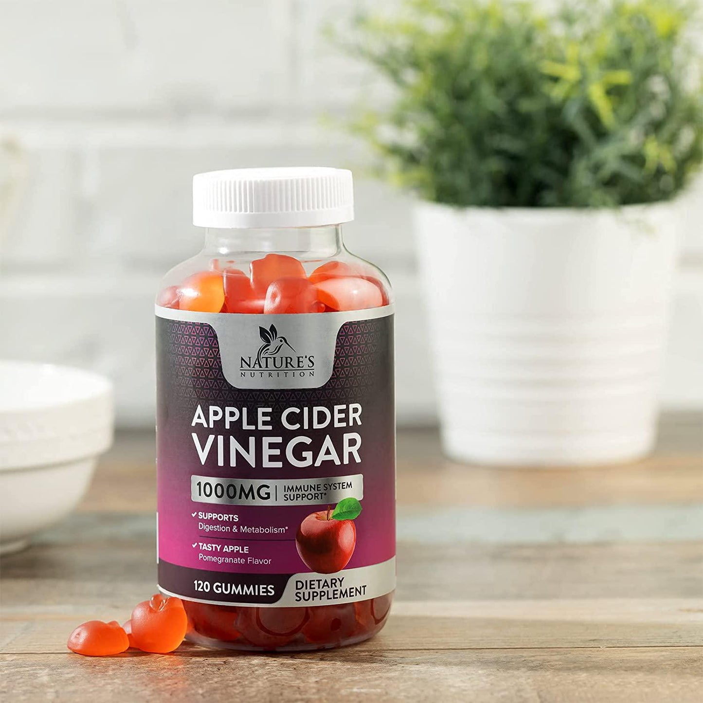 Apple Cider Vinegar Gummies for Natural Health Support 1000mg - Premium Natural ACV Gummy Vitamin - Cleanse - Folic Acid, Beet Juice, Pomegranate - Non-GMO - 120 Gummies