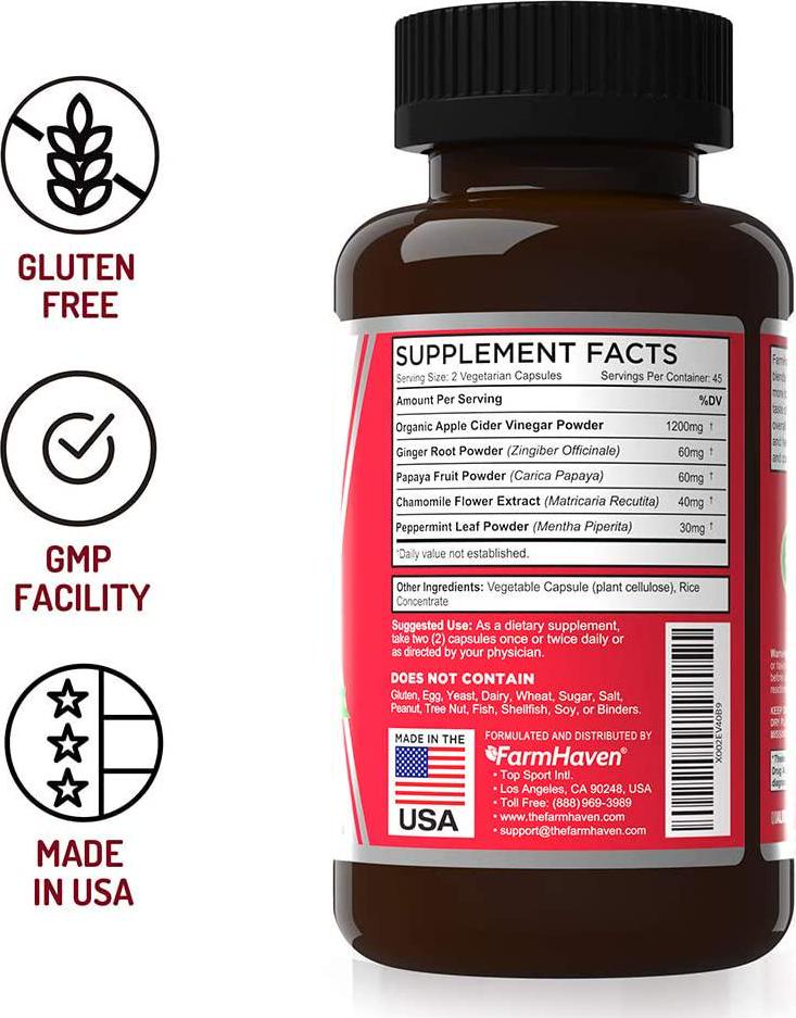 Apple Cider Vinegar Capsules With Ginger, Papaya and Chamomile | 1390mg | Improves Digestion, Energy, Immunity | Soothes Gas and Bloating Issues | Like With Mother | Non-GMO and 100% Natural | 90 Capsules