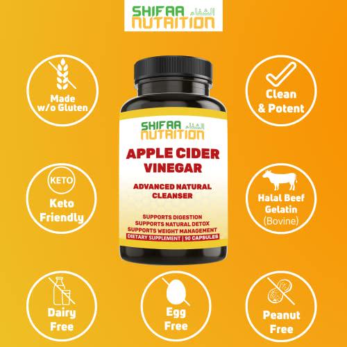 Apple Cider Vinegar Capsules for Women and Men by SHIFAA Nutrition - These Gluten Free Keto Pills Support Digestion, Metabolism and Immune System, Heart Health - Halal - 700 MG 45 Servings