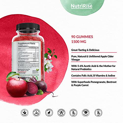 Apple Cider Vinegar Gummies with The Mother: High Potency 1500 mg - Supports Weight Management for Women and Men, Digestive and Wellness Formula