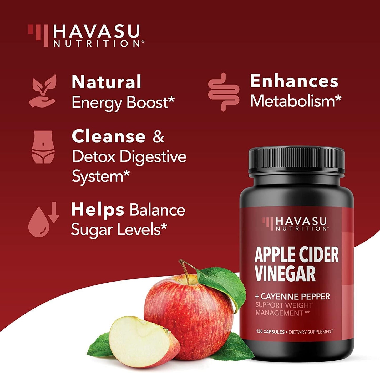 Apple Cider Vinegar Capsules with 500mg Apple Cider Vinegar and 20mg Cayenne Pepper per Serving for Bloating Relief