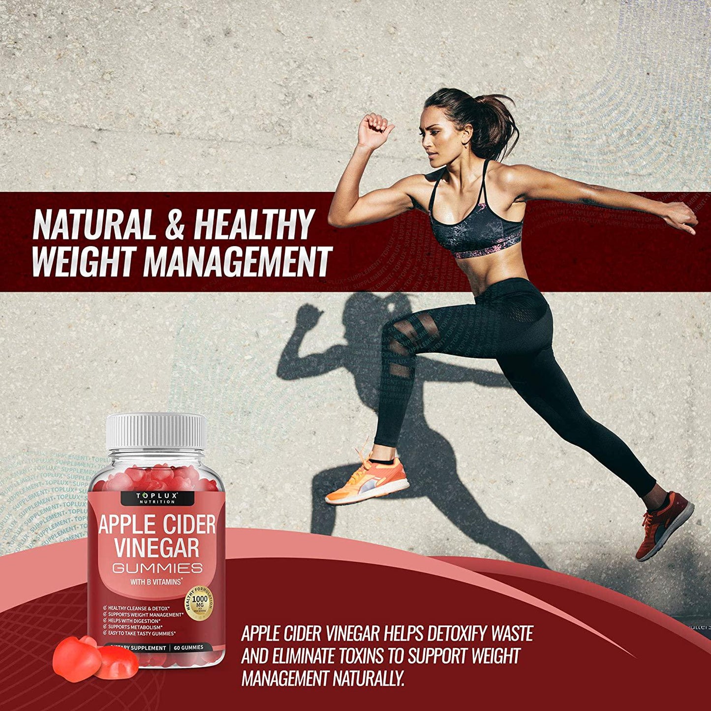 Apple Cider Vinegar Gummies - 1000mg Organic ACV with The Mother for Immune System, Detox and Cleanse, Gummy Alternative to Apple Cider Vinegar Capsules, for Men Women, 60 Gummies, toplux Supplement