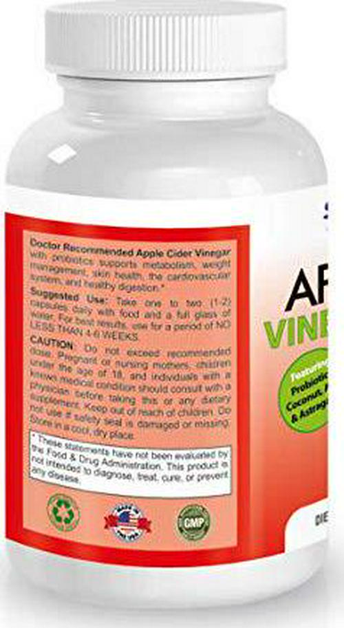 Apple Cider Vinegar Capsules - 100% Organic Apple Cider Vinegar Pills 1500 mg - Natural Digestion, Immune Booster Support and Cleansing Supplement with Probiotics - Made in The USA