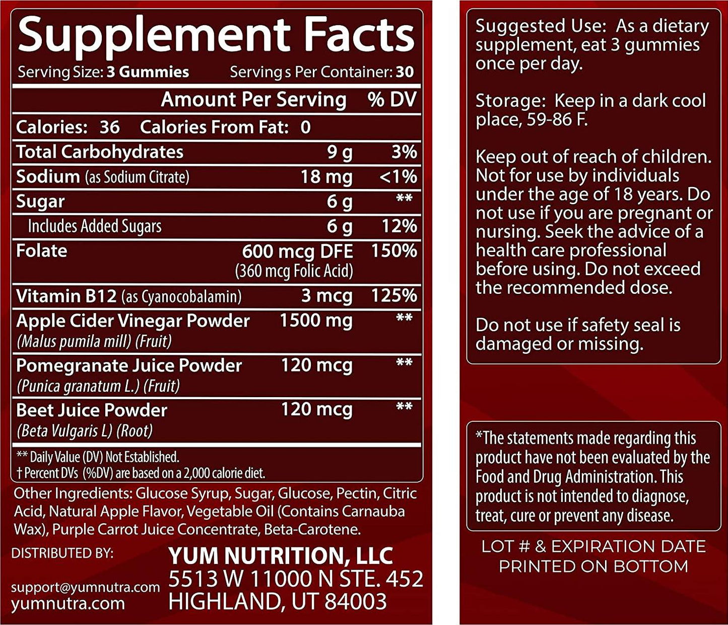 Apple Cider Vinegar Gummies - 90 Count, 1500mg ACV Detox, Weight Loss and Energy. YUM Gummez ACV Gummies Taste Great Compared to Pills, Capsules, Tablets