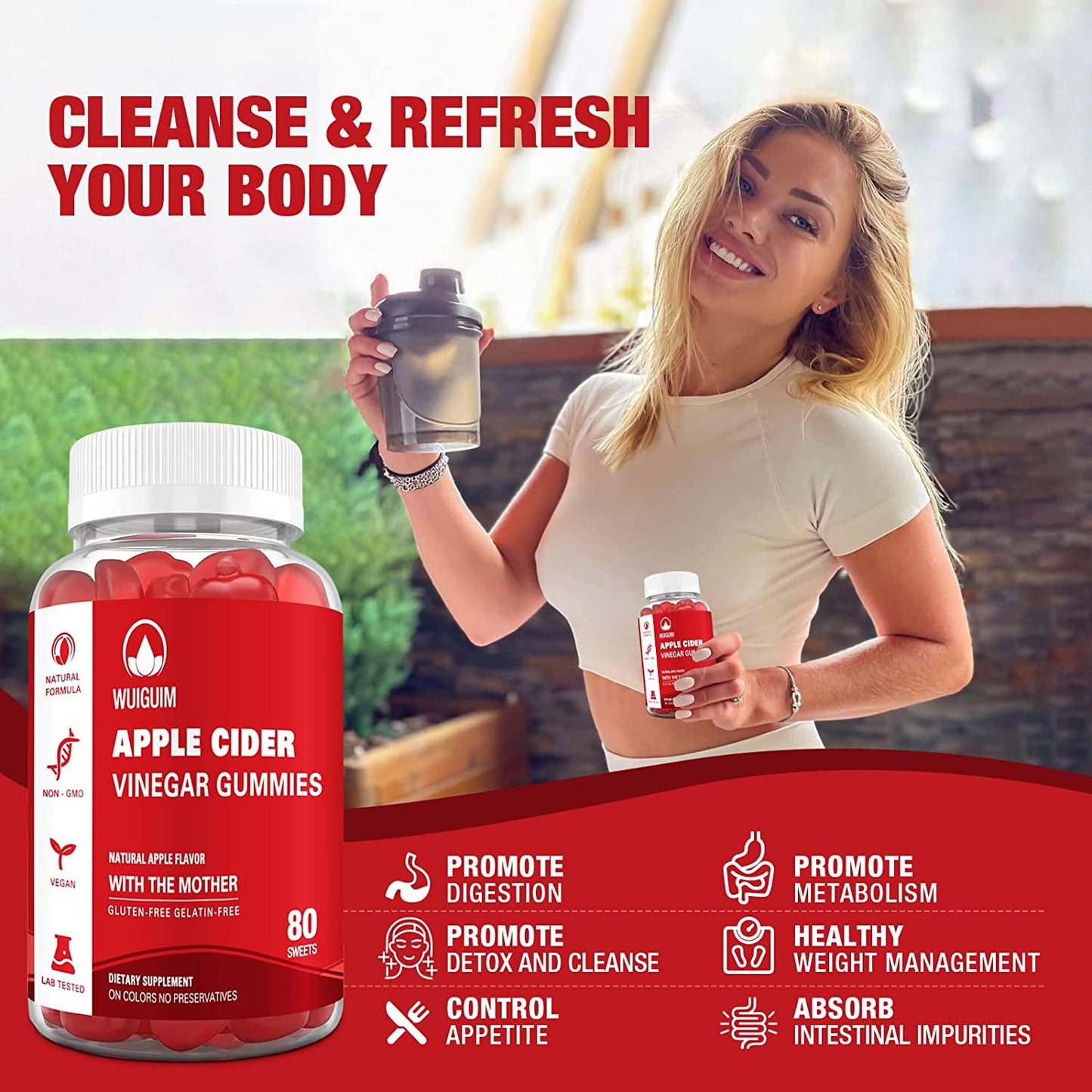 Apple Cider Vinegar Gummies with The Mother - Immunity and Detox - ACV Gummies Sugar Free Dietary Supplement - Natural Apple Flavor, Gelatin-Free, Vegan - Adults and Kids (4 Packs)